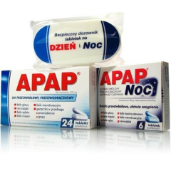 APAP 24 TABLETKI + APAP NOC 6 TABLETEK + PUDEŁECZKO NA LEKI GRATIS !!!