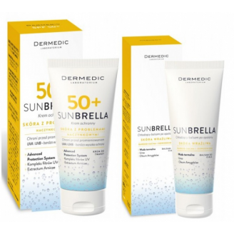 DERMEDIC SUNBRELLA KREM SPF 50 SKÓRA Z PROBLEMAMI NACZYNKOWYMI 50 G + DERMEDIC SUNBRELLA BALSAM CHŁODZĄCY PO OPALANIU 200 G