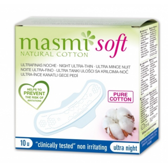 Masmi, Ekologiczne ultracienkie soft podpaski na noc, 10 sztuk