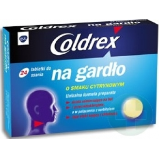 COLDREX NA GARDŁO O SMAKU CYTRYNOWYM  TABL. DO SSANIA 24 TABL.