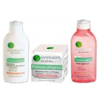 GARNIER PODSTAWA PIELĘGNACJI ZESTAW - C. SUCHA/WRAŻLIWA + KOSMETYCZKA GRATIS!