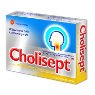 CHOLISEPT O SMAKU MIODOWO-CYTRYNOWYM, 16 TABLETEK DO SSANIA