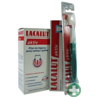ZESTAW PASTA LACALUT ACTIV + PŁYN DO HIGIENY JAMY USTNEJ + SZCZOTECZKA GRATIS