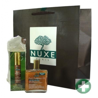 NUXE PRODIGIEUX OR - OLEJEK ZE ZŁOTEM + BALSAM DO UST + TOREBKA NA PREZENT