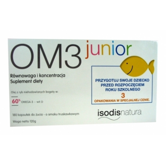 ISODIS NATURA OM3 JUNIOR - RÓWNOWAGA I KONCENTRACJA - 180 KAPSUŁEK (1 OPAKOWANIE GRATIS!)