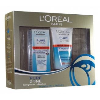 L'OREAL PURE ZONE ZESTAW ŚWIĄTECZNY - KREM PRZECIW NIEDOSKONAŁOŚCIOM 50 ML + ŻEL ODBLOKOWUJĄCY PORY Z PEELINGIEM 150 ML 50% TANIEJ!