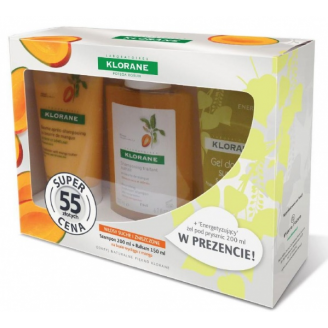 KLORANE MANGO ZESTAW SZAMPON 200 ML + BALSAM 150 ML + ŻEL POD PRYSZNIC "ENERGETYZUJĄCY" 200 ML GRATIS