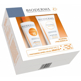 BIODERMA PHOTODERM SPRAY SPF 15 200 ML + BIODERMA PHOTODERM APRES SOLEIL - EMULSJA PO OPALANIU 100 ML W PREZENCIE
