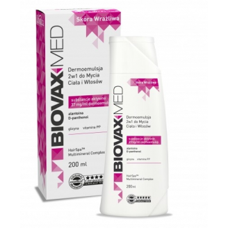 Biovax Med Dermoemulsja 2 w 1 do mycia ciała i włosów, 200 ml, Data ważności 30.10.2013