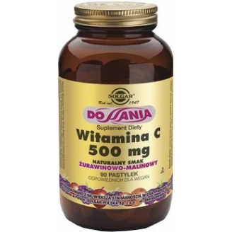 SOLGAR WITAMINA C 500 MG 90 PASTYLEK DO SSANIA O SMAKU ŻURAWINOWO - MALINOWYM